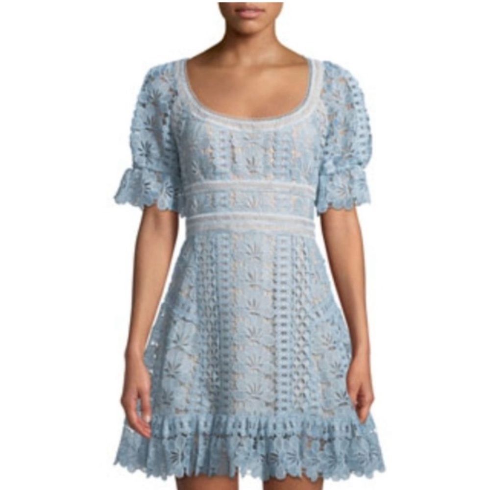 Self-portrait NEW floral guipure lace short sleeve mini dress 0